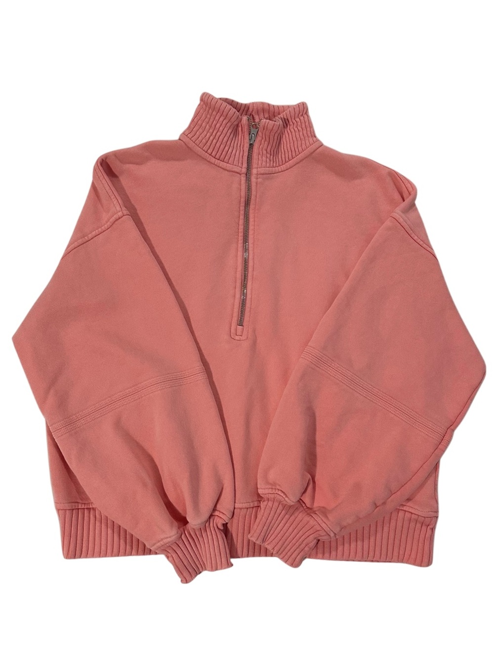 Aerie Oversized Quarter Zip Sweatshirt Coral Mock Neck Pullover Small Streetwear